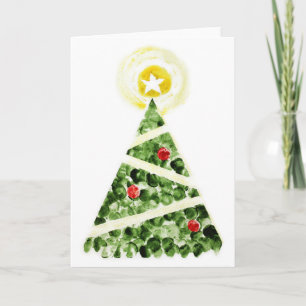 Cartes Pour Fêtes Annuelles Arbre de Noël peint avec des doigts