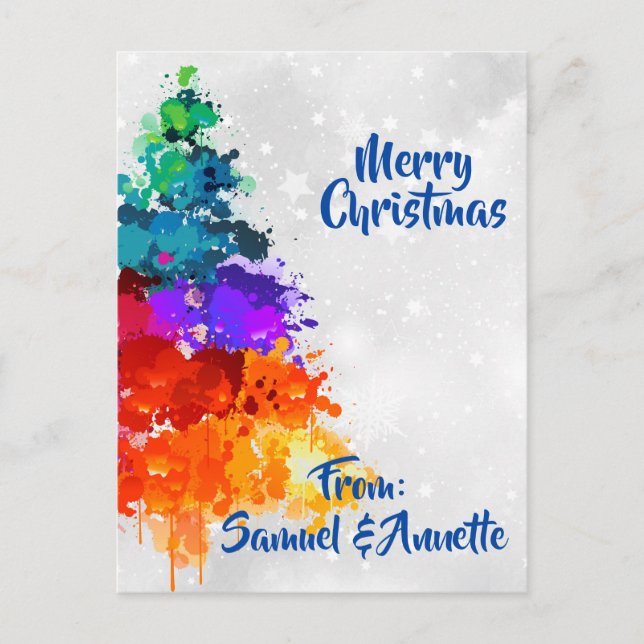 Cartes Pour Fêtes Annuelles Arbre de Noël, Peinture à rayures, Couleurs primai (Devant)