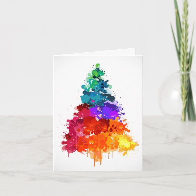 Cartes Pour Fêtes Annuelles Arbre de Noël, peinture, couleurs primaires (Devant)