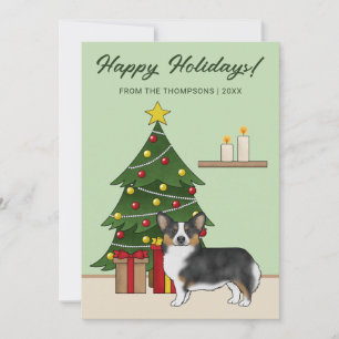 Cartes Pour Fêtes Annuelles Arbre de Noël Pembroke Welsh Corgi Tricolore Noir