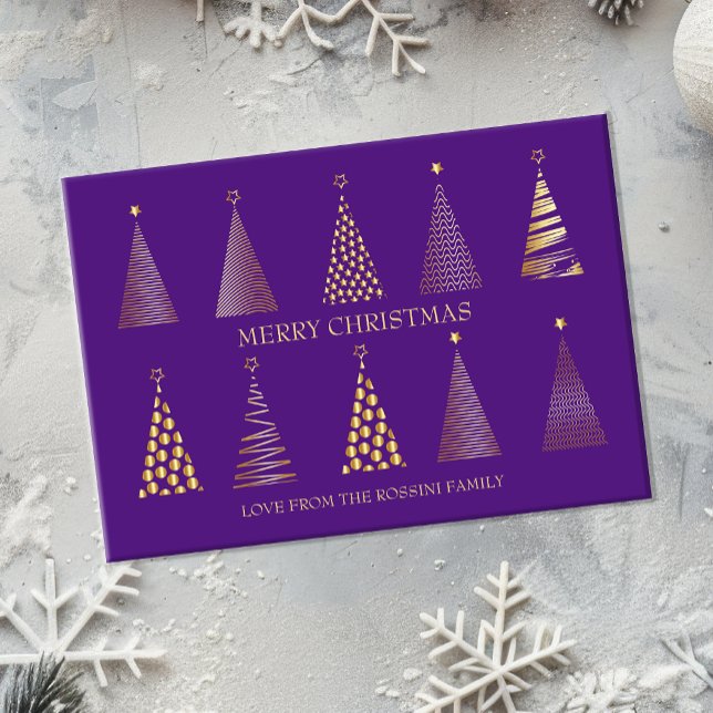 Cartes Pour Fêtes Annuelles Arbre de Noël personnalisé moderne violet & or (Modern purple and gold christmas card)