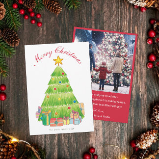Cartes Pour Fêtes Annuelles Arbre de Noël personnalisé photo peinte à la main