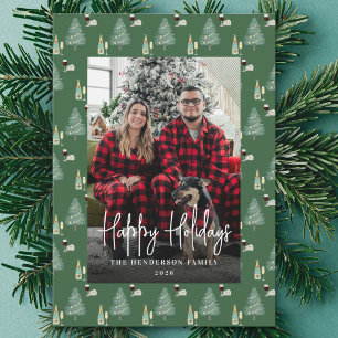 Cartes Pour Fêtes Annuelles Arbre de Noël Photo Moderne Lumières Festives Vin