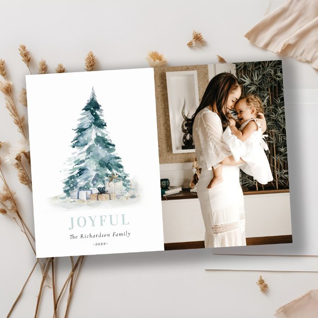 Cartes Pour Fêtes Annuelles Arbre de Noël pinède aquarelle joyeuse Photo cadea (Créateur téléchargé)