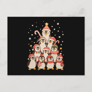 Cartes Pour Fêtes Annuelles Arbre de Noël Pingouin Neige Chapeau de Père Noël 