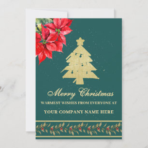 CARTES POUR FÊTES ANNUELLES ARBRE DE NOËL POINSÉTTIA ÉLÉGANT MODERNE À L'AQUAR