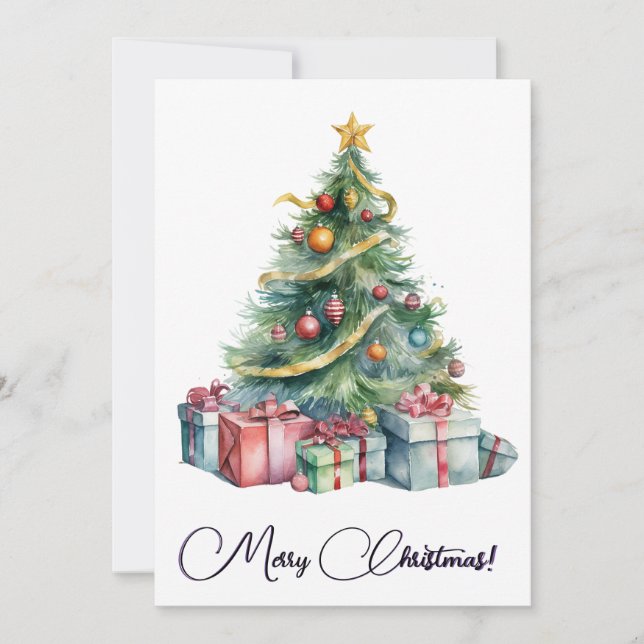 Cartes Pour Fêtes Annuelles Arbre de Noël Rainbow Watercolor (Devant)
