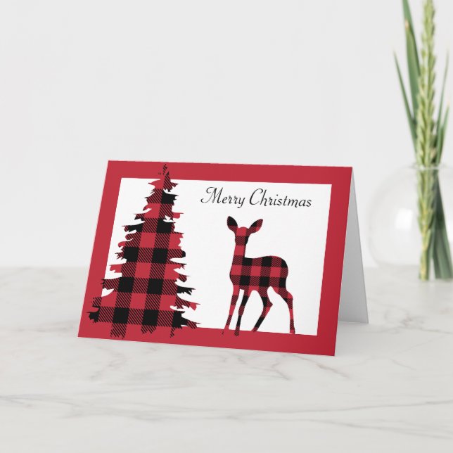 Cartes Pour Fêtes Annuelles Arbre de Noël Red Flannel et cerf (Devant)