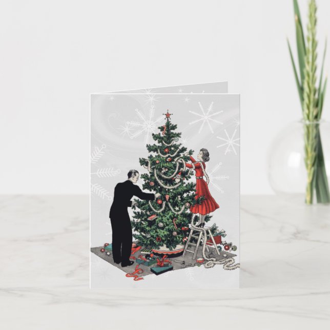 Cartes Pour Fêtes Annuelles Arbre de Noël rétro (Devant)