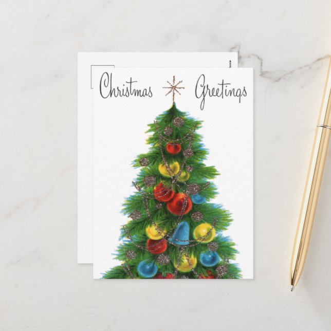 Cartes Pour Fêtes Annuelles arbre de Noël rétro (Devant/Arrière en situation)