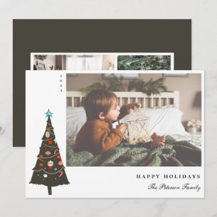 Cartes Pour Fêtes Annuelles Arbre de Noël Retro Illustré Moderne