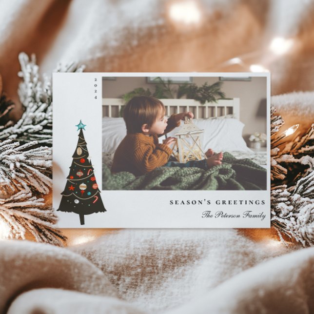 Cartes Pour Fêtes Annuelles Arbre de Noël Retro Illustré Moderne (Créateur téléchargé)