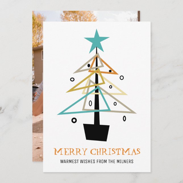 Cartes Pour Fêtes Annuelles Arbre de Noël rétro Mid Century (Devant / Derrière)