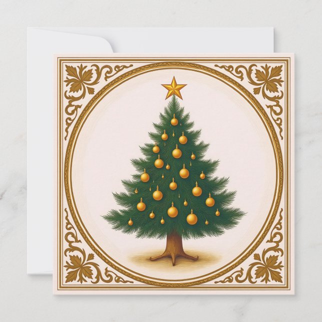 Cartes Pour Fêtes Annuelles Arbre de Noël rétro Simple Rustique tendance (Devant)