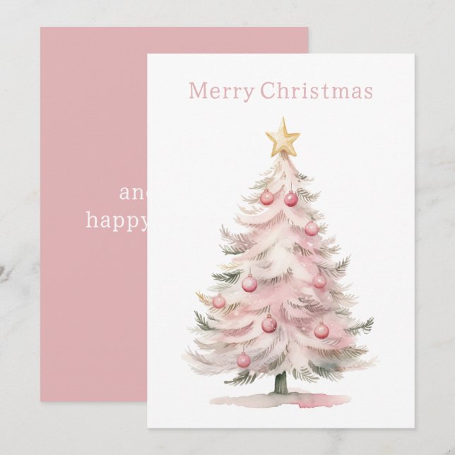 Cartes Pour Fêtes Annuelles Arbre de Noël rose et vert (Devant / Derrière)