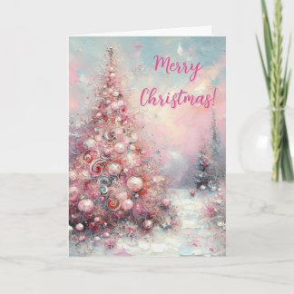 Cartes Pour Fêtes Annuelles Arbre de Noël rose impressioniste