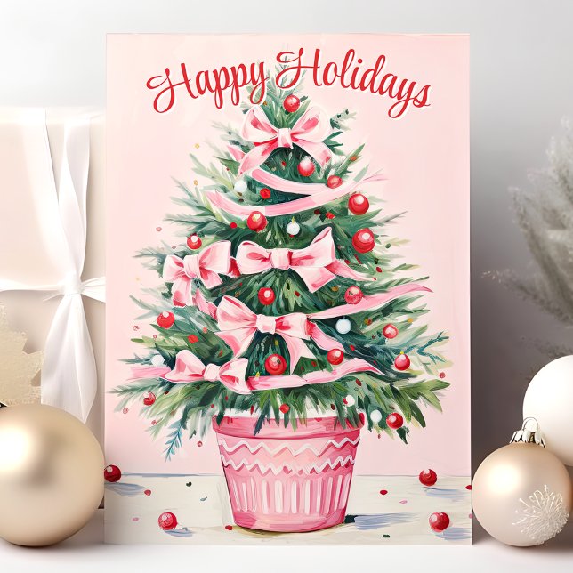 Cartes Pour Fêtes Annuelles Arbre de Noël rose Joyeux Fêtes (Créateur téléchargé)