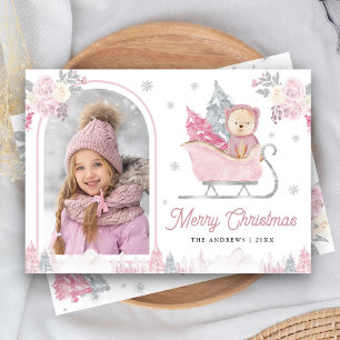 Cartes Pour Fêtes Annuelles Arbre de Noël rose mignonne Arche en Teddy Photo