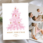 Cartes Pour Fêtes Annuelles Arbre de Noël rose stratifié<br><div class="desc">Arbre de Noël rose stratifié avec baies dorées et votre photo à l'arrière.</div>