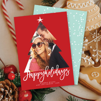 Cartes Pour Fêtes Annuelles Arbre de Noël Rouge Découpé Joyeuses Fêtes Photo