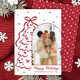 Cartes Pour Fêtes Annuelles Arbre de Noël Rouge Dessiné à la Main de Manière F