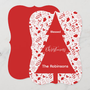 Cartes Pour Fêtes Annuelles Arbre de Noël rouge doodle art Noël bénit