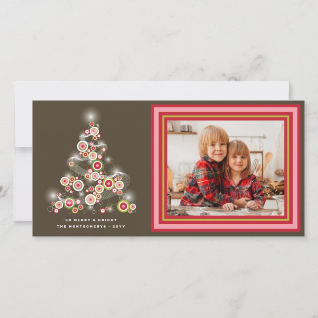 Cartes Pour Fêtes Annuelles Arbre de Noël rouge éclatant Cercles rétro Photo (Devant)