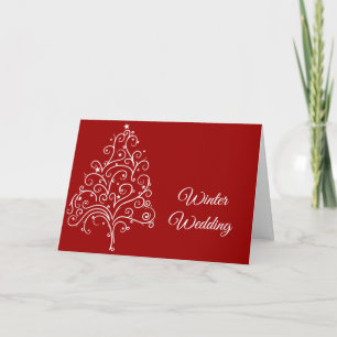 Cartes Pour Fêtes Annuelles Arbre de Noël Rouge Mariage d'Hiver Enregistrez la