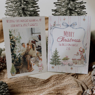 Cartes Pour Fêtes Annuelles Arbre de Noël Rouge Vert Père Noël Ruban Photo Noë