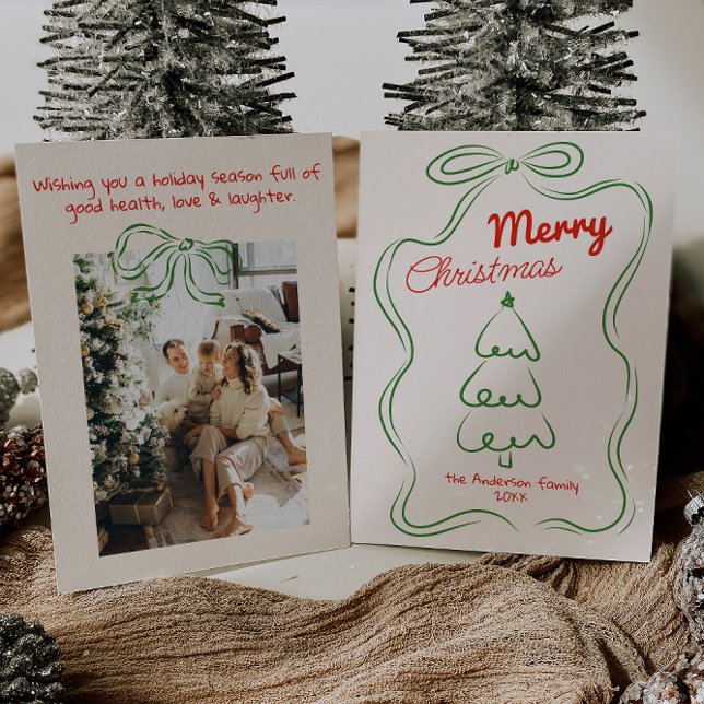 Cartes Pour Fêtes Annuelles Arbre de Noël rouge vierge rouge dessiné rétrograd (Créateur téléchargé)