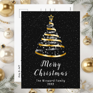Cartes Pour Fêtes Annuelles Arbre de Noël ruban doré et noir Joyeux Noël