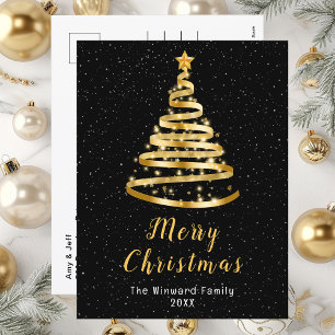 Cartes Pour Fêtes Annuelles Arbre de Noël ruban or et noir Joyeux Noël
