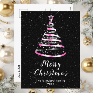 Cartes Pour Fêtes Annuelles Arbre de Noël ruban rose et noir Joyeux Noël