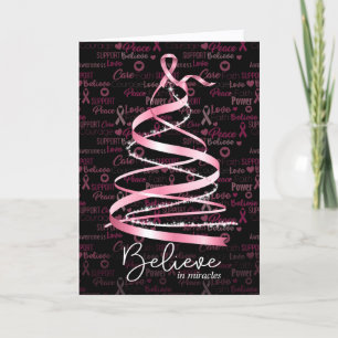 Cartes Pour Fêtes Annuelles Arbre de Noël Ruban Rose pour la Sensibilisation a