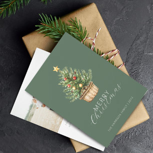 Cartes Pour Fêtes Annuelles Arbre de Noël rustique dans un panier photo plat