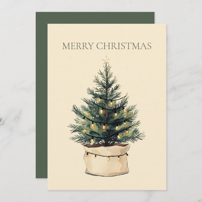 Cartes Pour Fêtes Annuelles Arbre de Noël rustique minimal (Devant / Derrière)