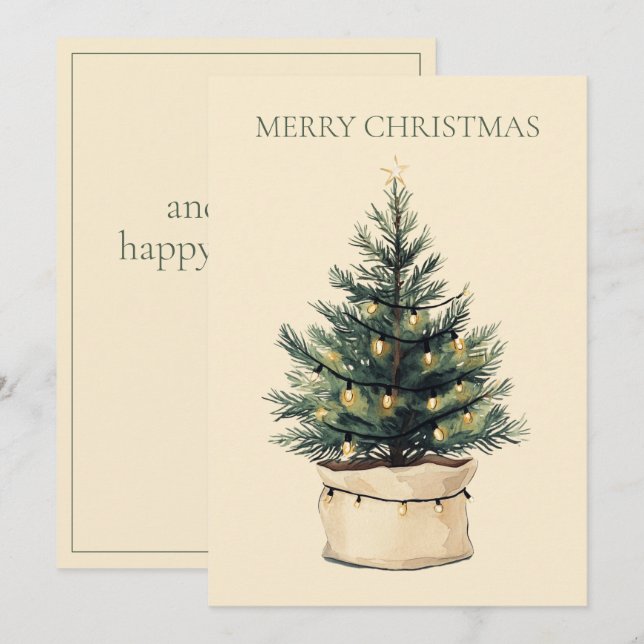 Cartes Pour Fêtes Annuelles Arbre de Noël rustique minimal (Devant / Derrière)