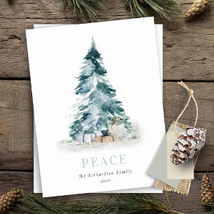 Cartes Pour Fêtes Annuelles Arbre de Noël sapin de Noël cadeaux aquarelle neig