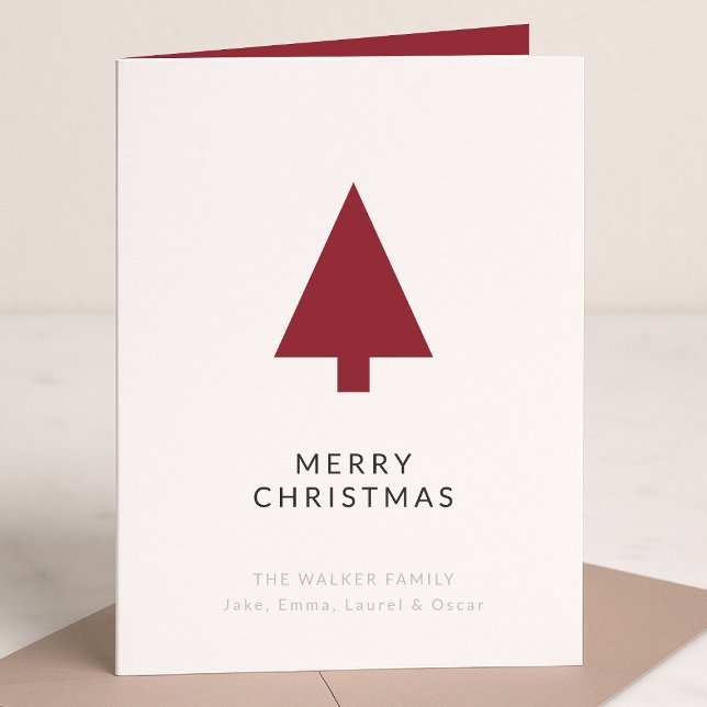 Cartes Pour Fêtes Annuelles Arbre de Noël | Scandi Minimalist Simple Bourgogne (Mark the most wonderful season with a simple modern non-photo holiday card)