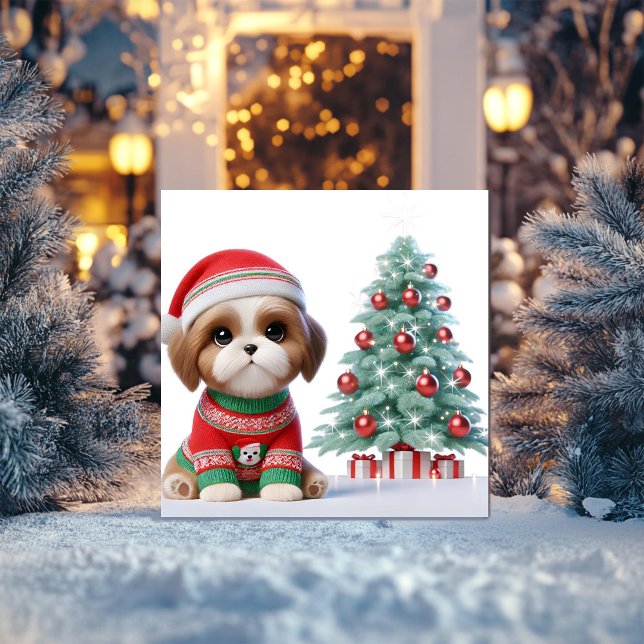 Cartes Pour Fêtes Annuelles Arbre de Noël Shih Tzu (Créateur téléchargé)