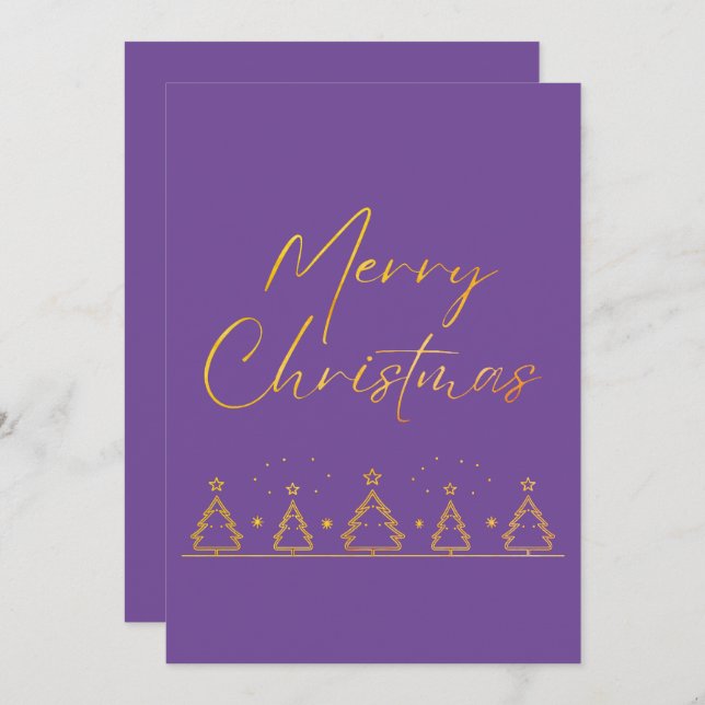 Cartes Pour Fêtes Annuelles Arbre de Noël simple violet et or (Devant / Derrière)