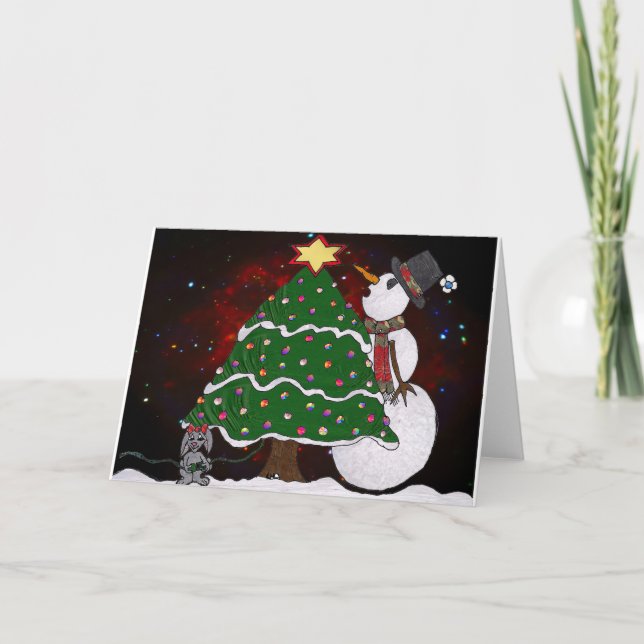 Cartes Pour Fêtes Annuelles Arbre de Noël Snowman Surprise Art Imprimer (Devant)