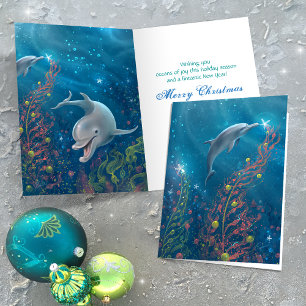 Cartes Pour Fêtes Annuelles Arbre de Noël sous la mer dauphin magique