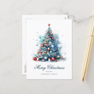 Cartes Pour Fêtes Annuelles Arbre de Noël Style Aquarelle Bleue