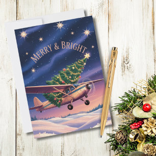Cartes Pour Fêtes Annuelles Arbre de Noël sur l'avion Cessna Photo amusante
