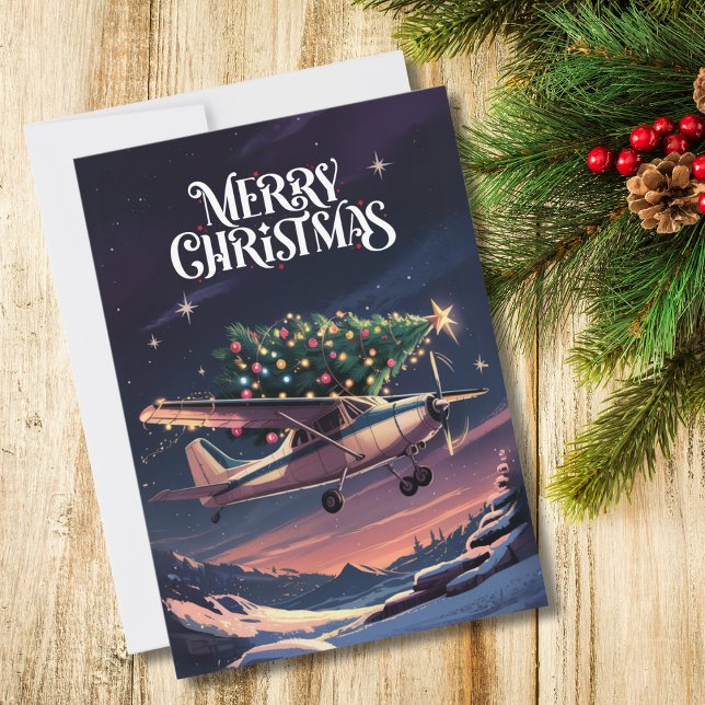 Cartes Pour Fêtes Annuelles Arbre de Noël sur l'avion Cessna Photo amusante (Créateur téléchargé)