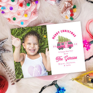 Cartes Pour Fêtes Annuelles Arbre de Noël sur photo rose RV