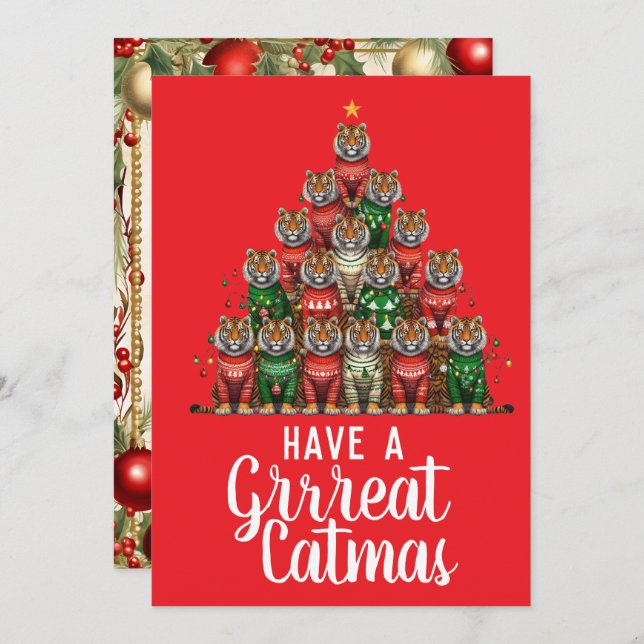 Cartes Pour Fêtes Annuelles Arbre de Noël Tiger Great Catmas (Devant / Derrière)