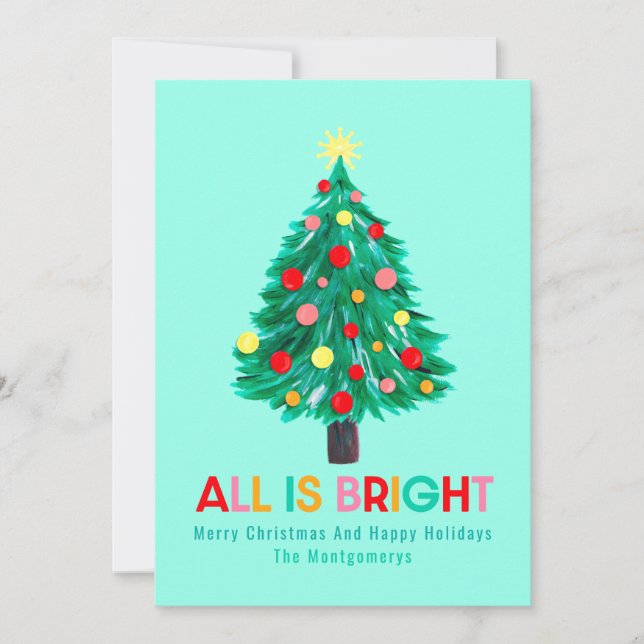 Cartes Pour Fêtes Annuelles Arbre de Noël "Tout est brillant" Couleurs Personn (Devant)