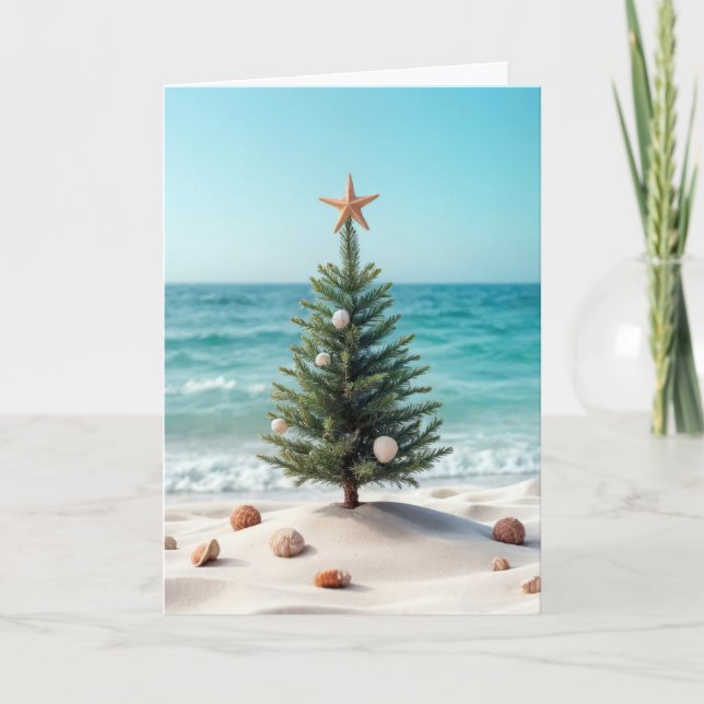 Cartes Pour Fêtes Annuelles Arbre De Noël Tropical Avec Dollars De Sable (Devant)
